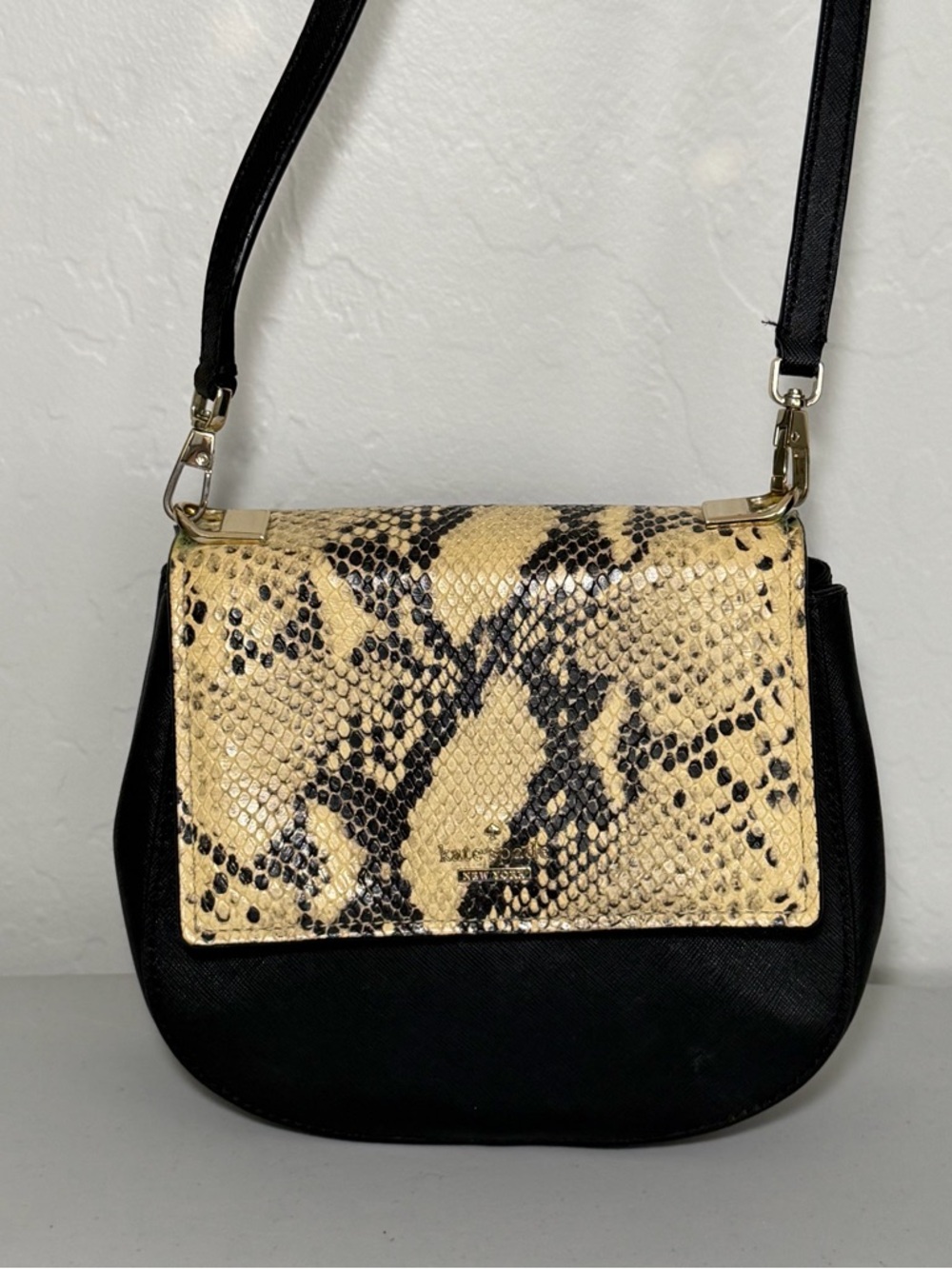 Kate Spade Black & Beige Snake-Print Crossbody Shoulder Bag